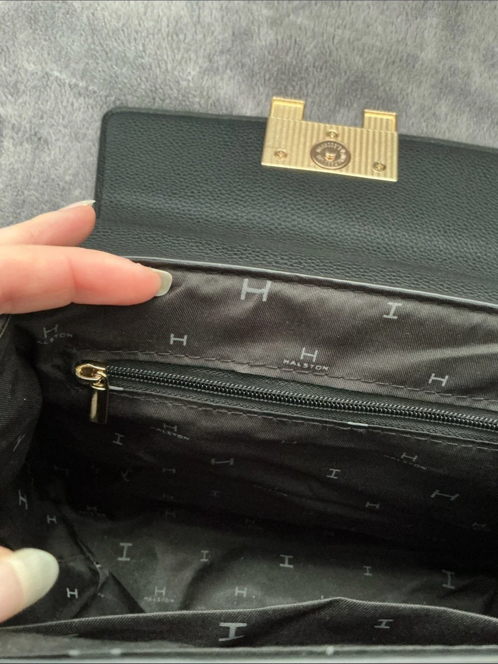 NWT Halston Heritage Black Vegan Leather Top-Handle Satchel with Gold H Clasp